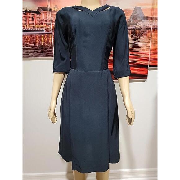 BUCHHOLZ NY Vintage Navy Blue Women's Dress Rare Neckline Size M ? #C - Picture 7 of 10